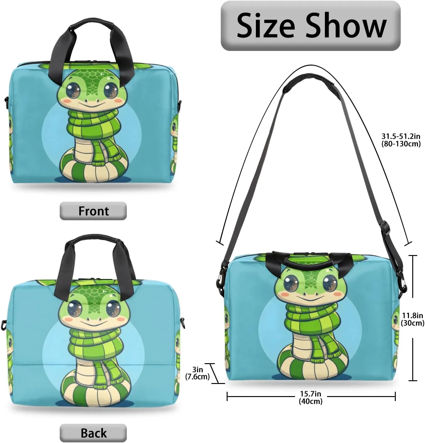 Green Snake Laptop Sleeve Case 14 15 15.6 inch, Green Snake Laptop Briefcase Shoulder Bag Waterproof Travel Computer Cover Carrying Bags