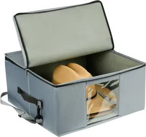 Grey Stackable Hat Organizer Box - Foldable, Dustproof, Travel Friendly, Accommodates Various Hat Styles, 16.54 x 16.54 x 7.87 inches