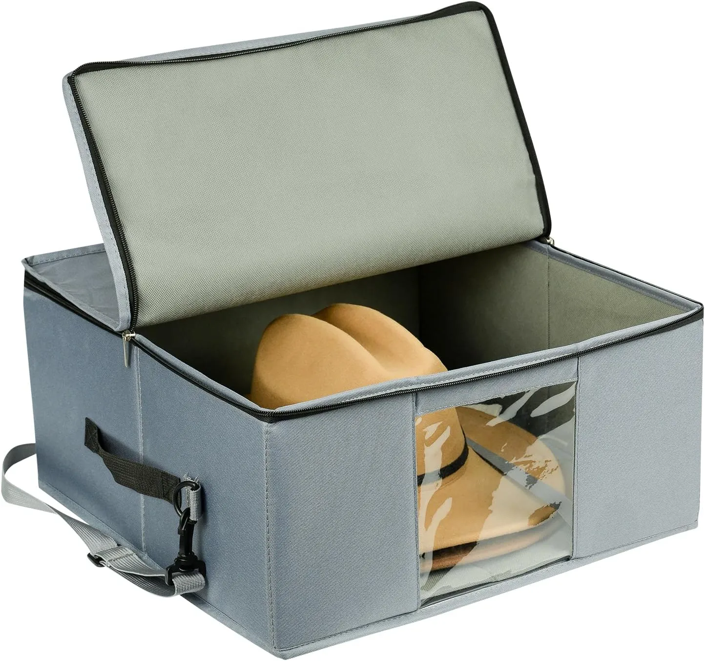 Grey Stackable Hat Organizer Box - Foldable, Dustproof, Travel Friendly, Accommodates Various Hat Styles, 16.54 x 16.54 x 7.87 inches