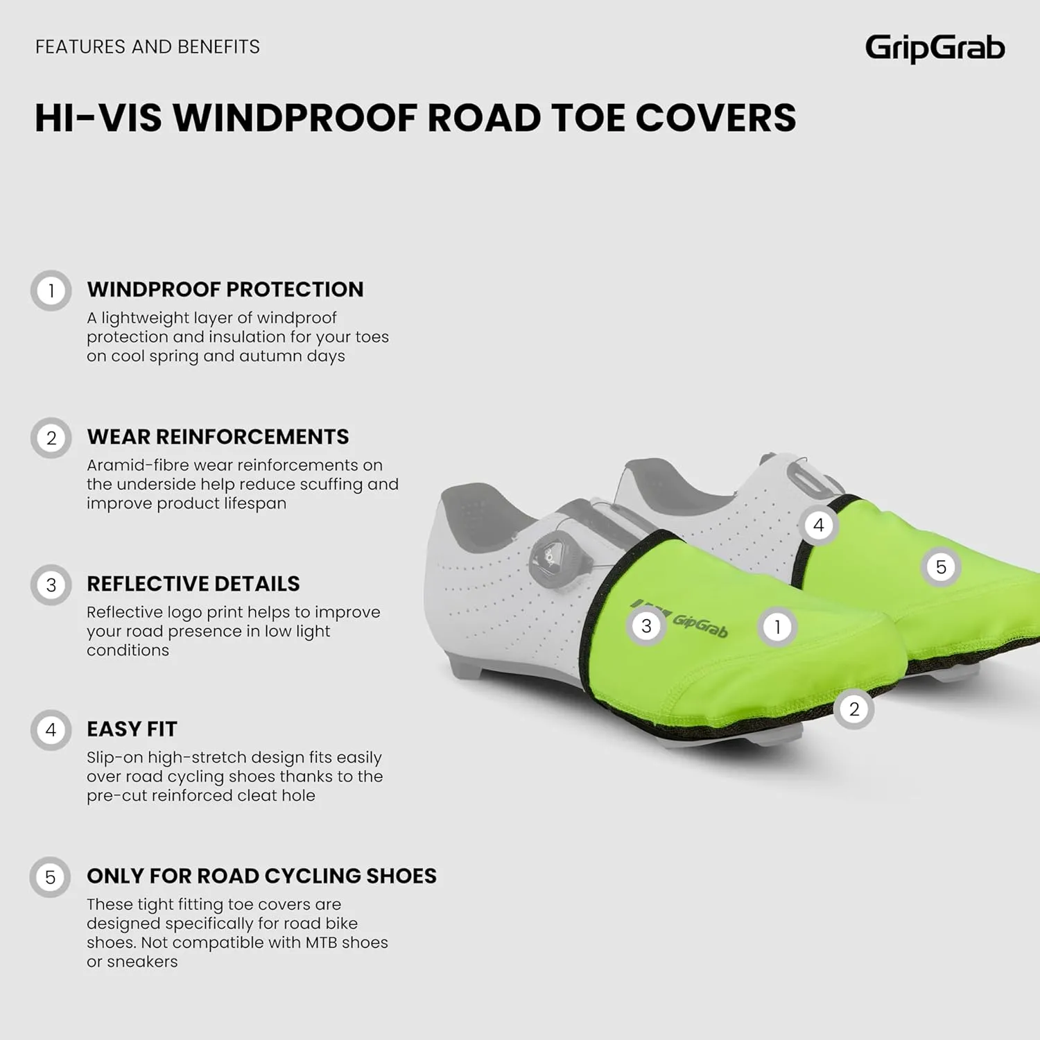 GripGrab Windproof Road Bike Toe Covers Cycling Overshoes Thermal Insulating Road Bicycle Shoe Covers Biking Toe Warmers