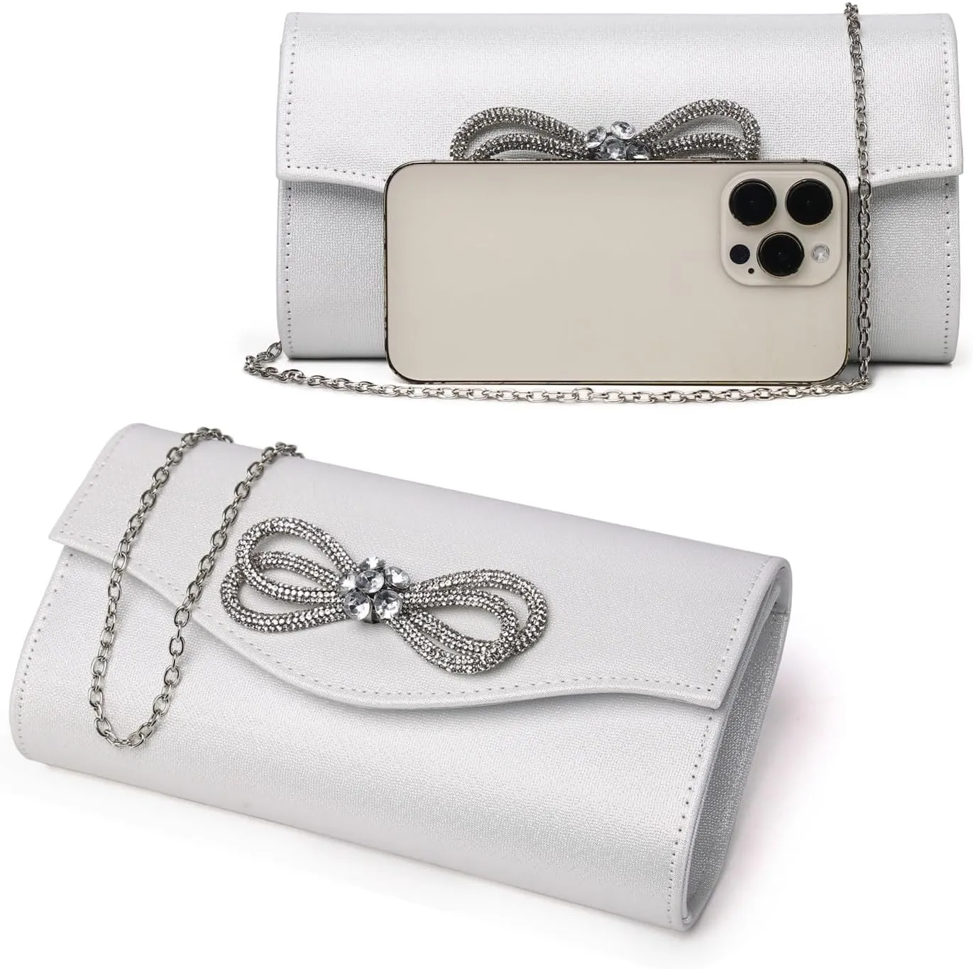 Gurina Evening Clutch Purses for Women Formal Party Clutch Bags Cocktail Prom Shoulder Handbags Shiny Crystal Bow Flap Purses