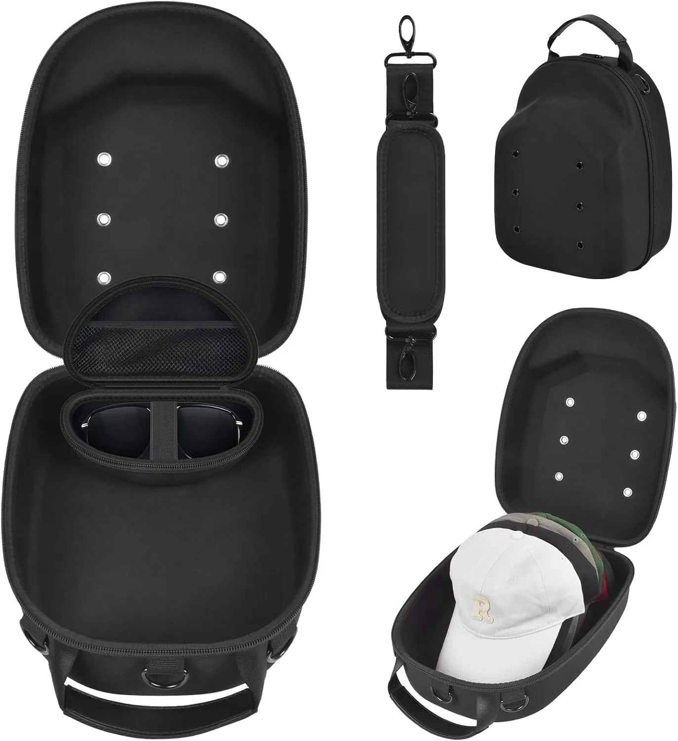 GWCASE Hat Travel Case with Built-in Sunglasses Compartment. Hat Organizer for 8  Baseball Caps with Multi-Carry Options, Adjustable Straps, Leather Handle (Bag Only)
