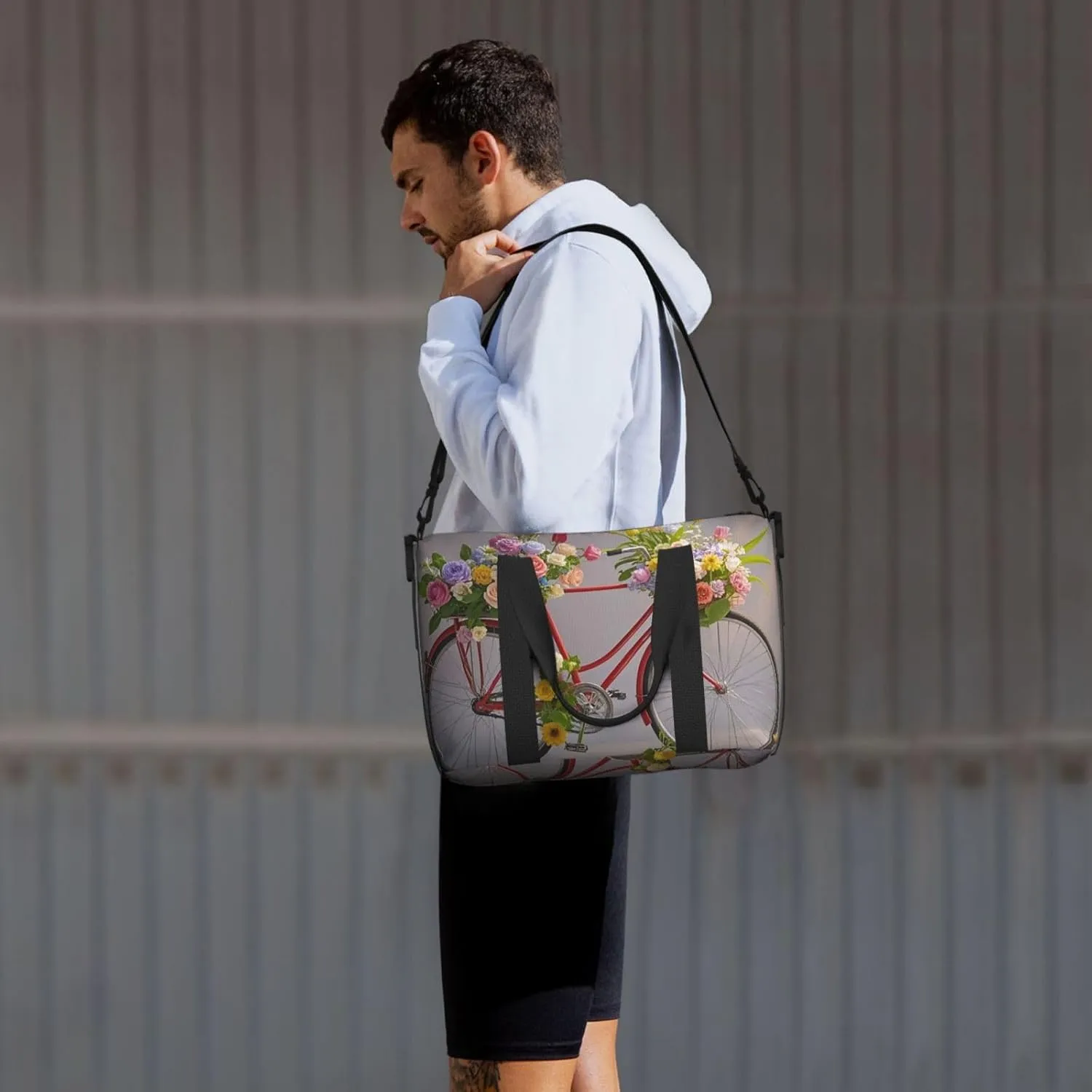 Gym Bag Flower bicycle Duffel Bag for Men Women Travel Overnight Bag with Shoe Compartment Workout Bags