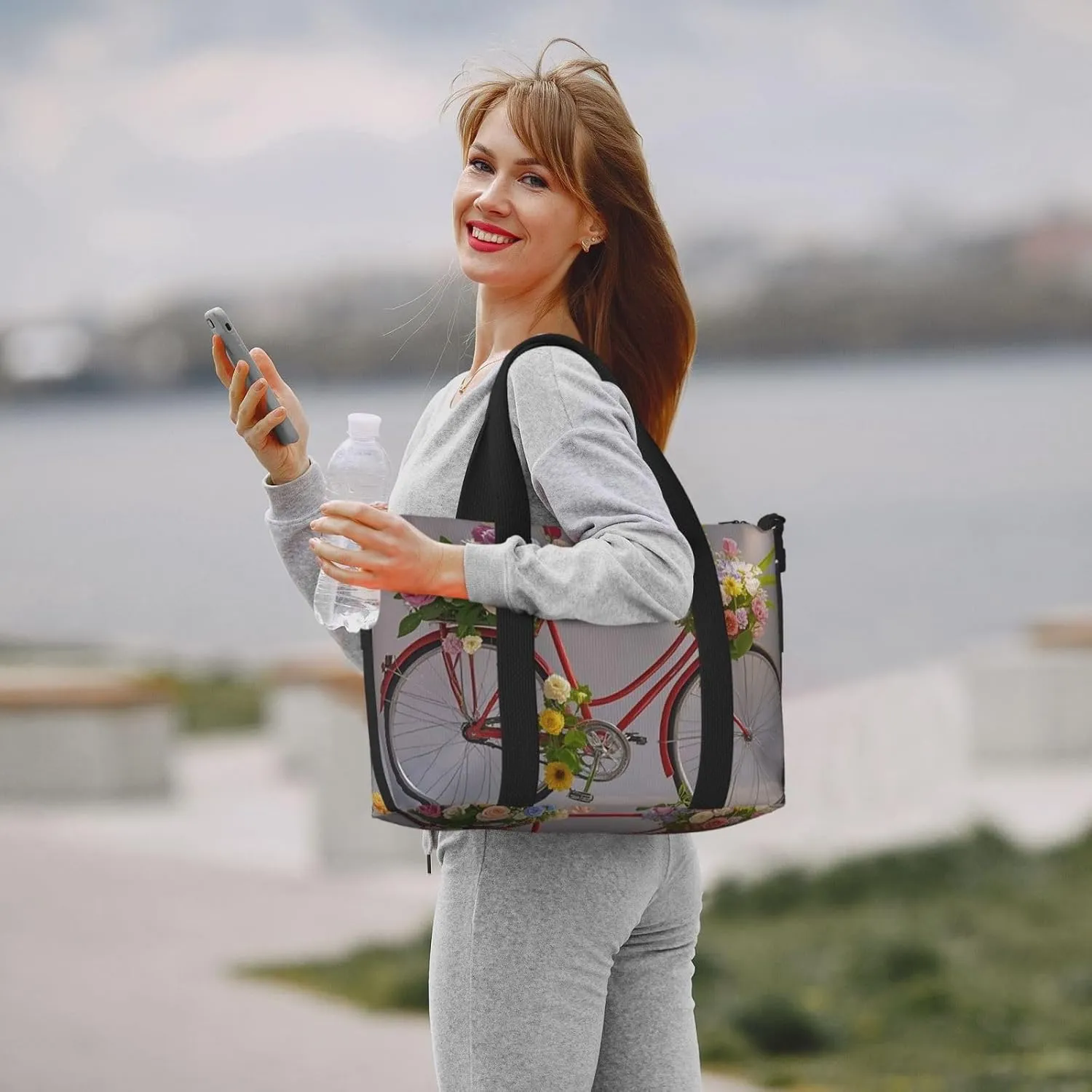 Gym Bag Flower bicycle Duffel Bag for Men Women Travel Overnight Bag with Shoe Compartment Workout Bags