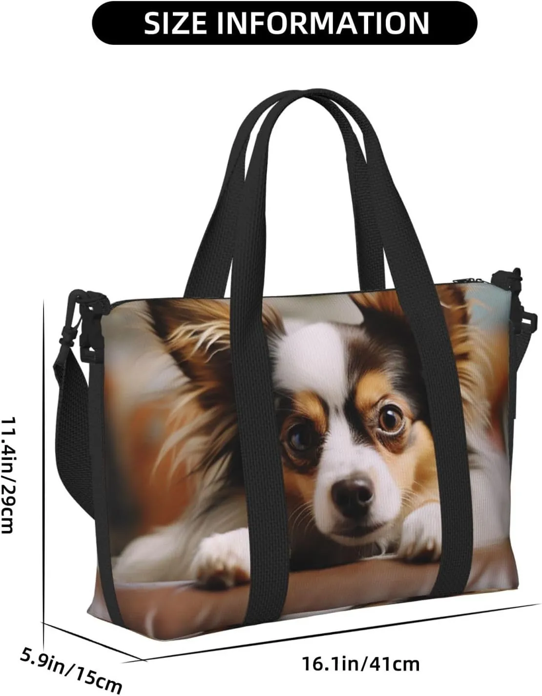 Gym Bags Small Papillon lying on tummy Duffel Bag Overnight Bag with Shoe Compartment Carryon Bag for Men Women