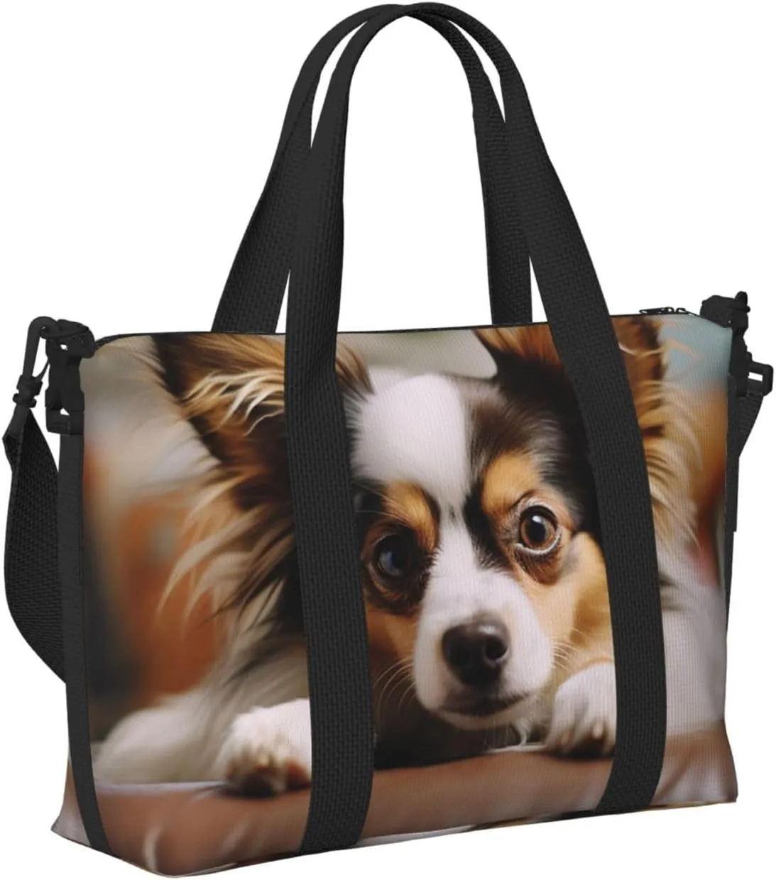 Gym Bags Small Papillon lying on tummy Duffel Bag Overnight Bag with Shoe Compartment Carryon Bag for Men Women