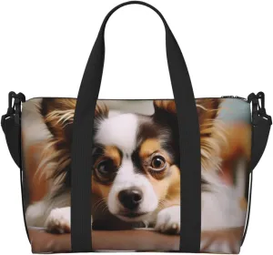 Gym Bags Small Papillon lying on tummy Duffel Bag Overnight Bag with Shoe Compartment Carryon Bag for Men Women
