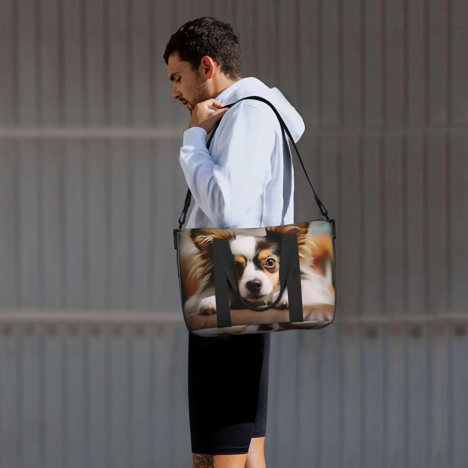Gym Bags Small Papillon lying on tummy Duffel Bag Overnight Bag with Shoe Compartment Carryon Bag for Men Women