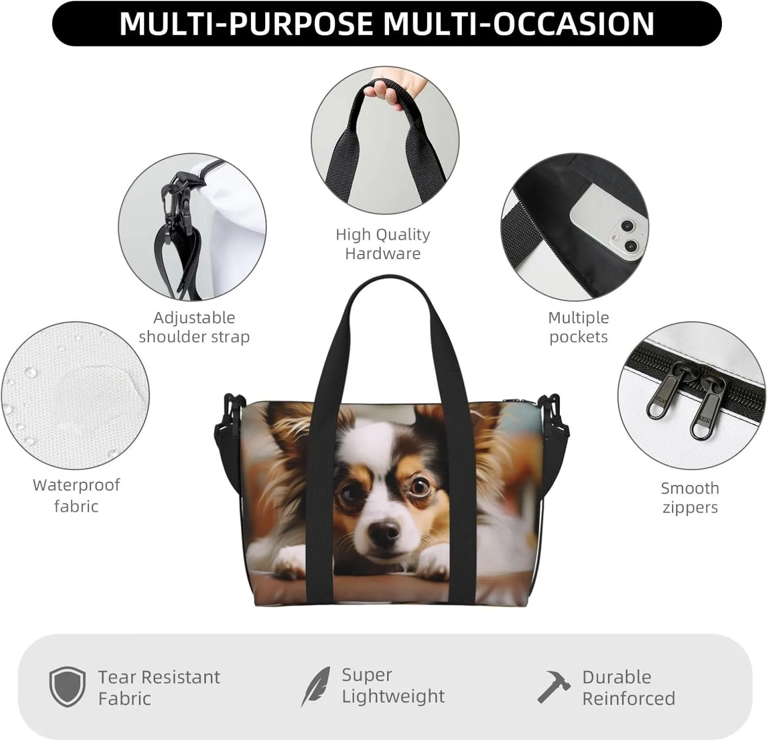 Gym Bags Small Papillon lying on tummy Duffel Bag Overnight Bag with Shoe Compartment Carryon Bag for Men Women