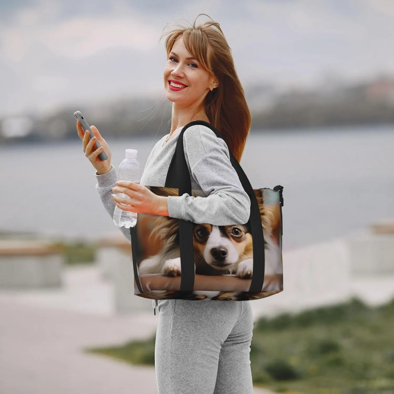 Gym Bags Small Papillon lying on tummy Duffel Bag Overnight Bag with Shoe Compartment Carryon Bag for Men Women