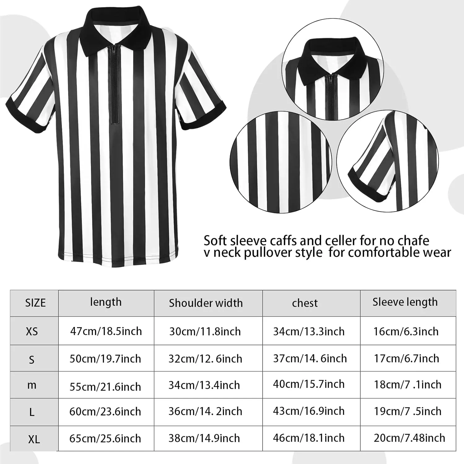 Halloween Kids Referee Costume Set White Black Stripe Umpire Jersey Overturned Collar Referee Shirt Stainless Steel Whistle with Lanyard Hat for Basketball Football Soccer