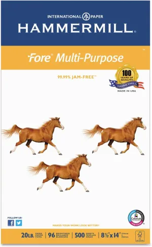 Hammermill Printer Paper, Fore Multipurpose 20 lb Copy Paper, 8.5 x 14 - 1 Ream (500 Sheets) - 96 Bright, Made in the USA, 103291R