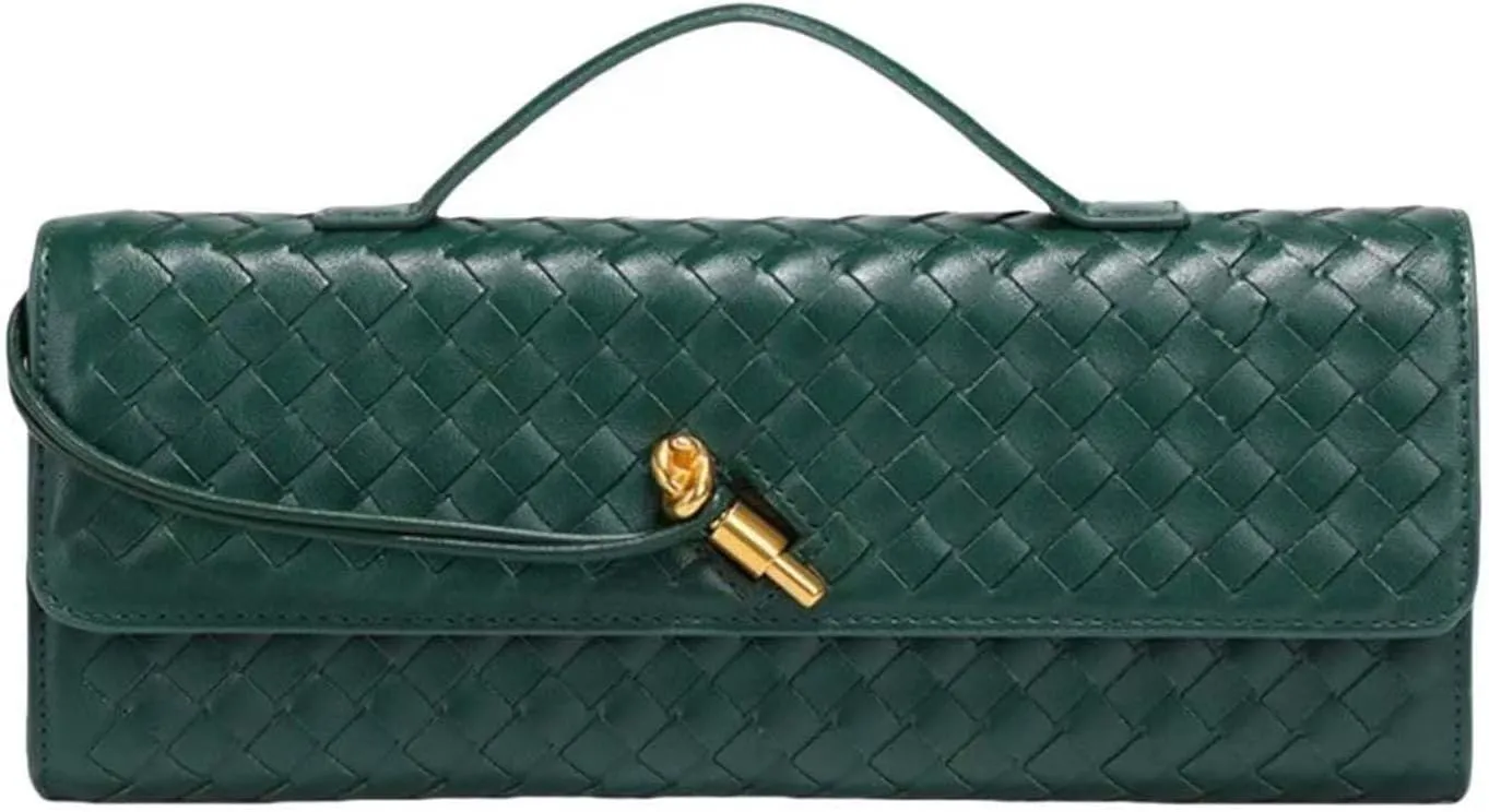 Handmade Woven Evening Bag for Women Casual Clutch Purse Leather Shoulder Handbag Fashion Crossbody Bag