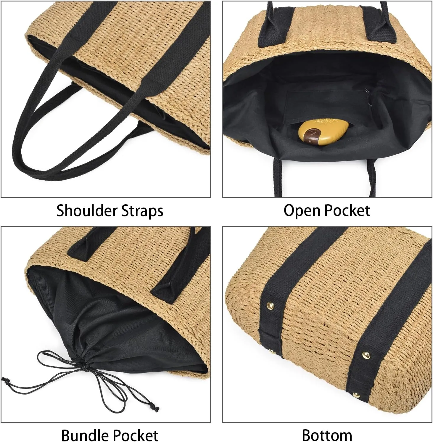 Handwoven Large Straw Bags For Women Beach Tote Bag Summer Seaside Shoulder Bag
