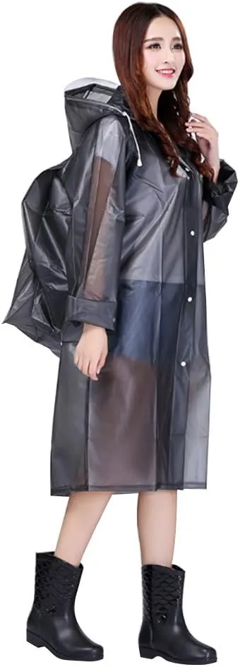 HAOZAIKEJI Women Hooded Raincoat Girl Large Camp Poncho Long EVA Rainwear Packable Hiking Backpack Cloak Biking Coat with Bag