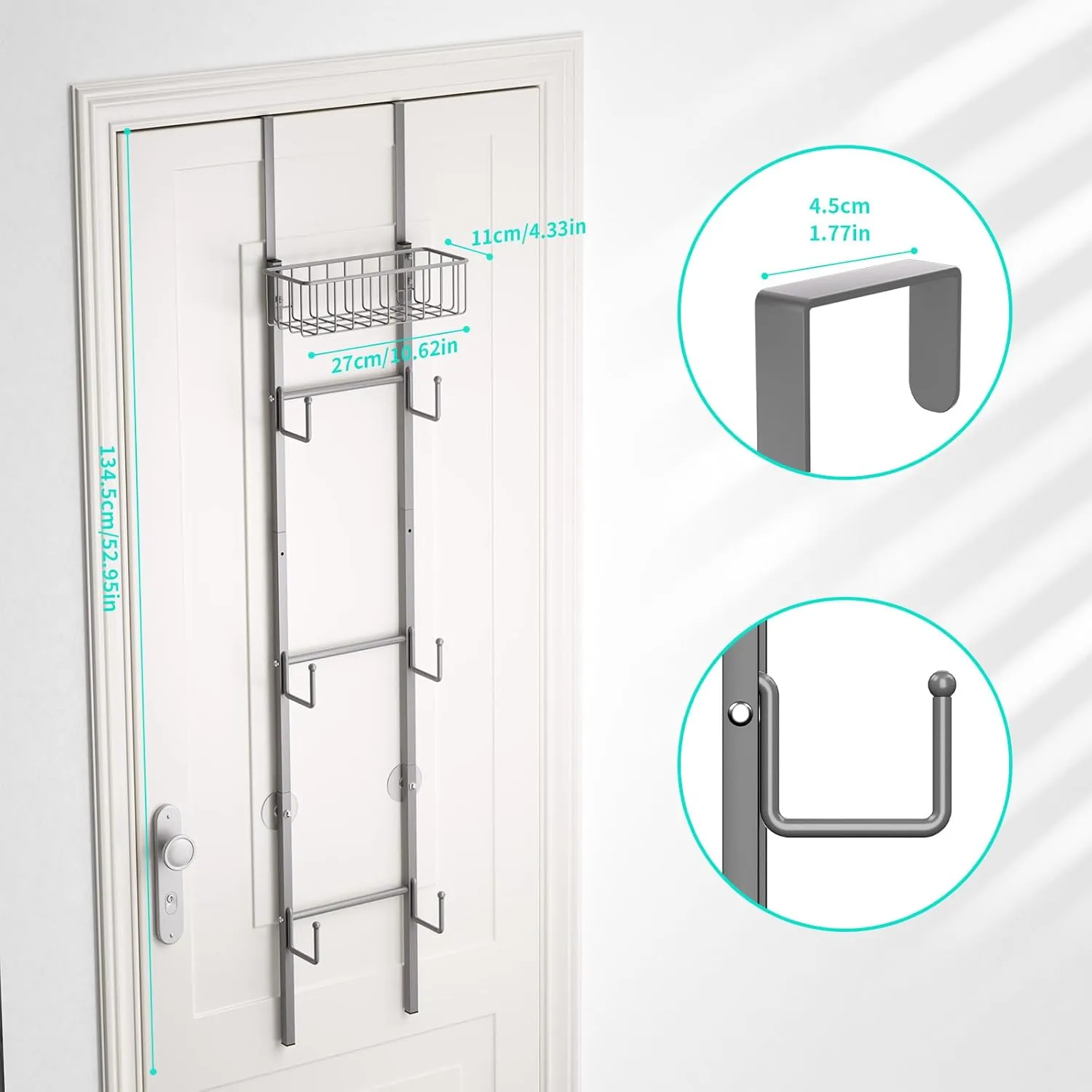 HapiRm Over Door Hat Rack - 2 Packs Wall Mounted Hat Holder with 6 Hooks and Metal Basket Design, Baseball Cap Organizer Storage Up to 32 Caps for Door, Bedroom, Closet (Grey)