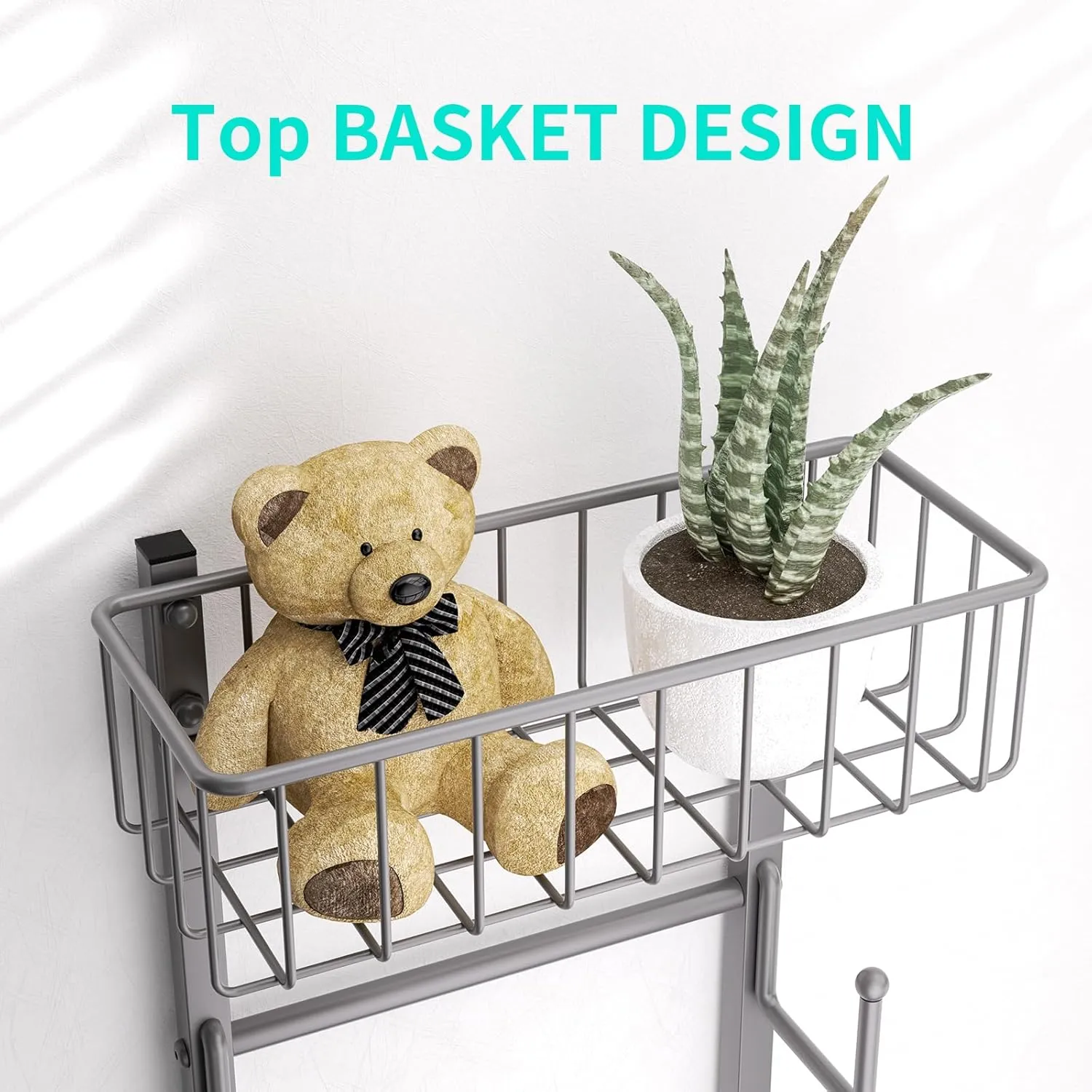 HapiRm Over Door Hat Rack - 2 Packs Wall Mounted Hat Holder with 6 Hooks and Metal Basket Design, Baseball Cap Organizer Storage Up to 32 Caps for Door, Bedroom, Closet (Grey)