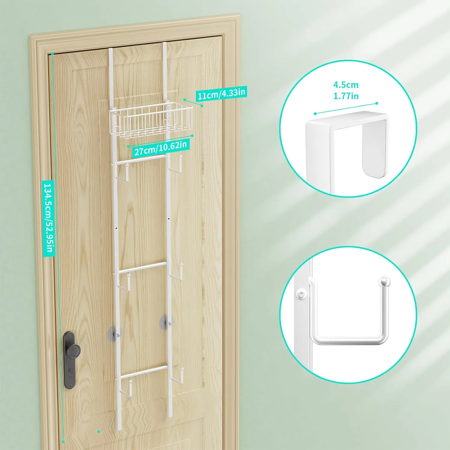 HapiRm Over Door Hat Rack - 2 Packs Wall Mounted Hat Holder with 6 Hooks and Metal Basket Design, Baseball Cap Organizer Storage Up to 32 Caps for Door, Bedroom, Closet, White