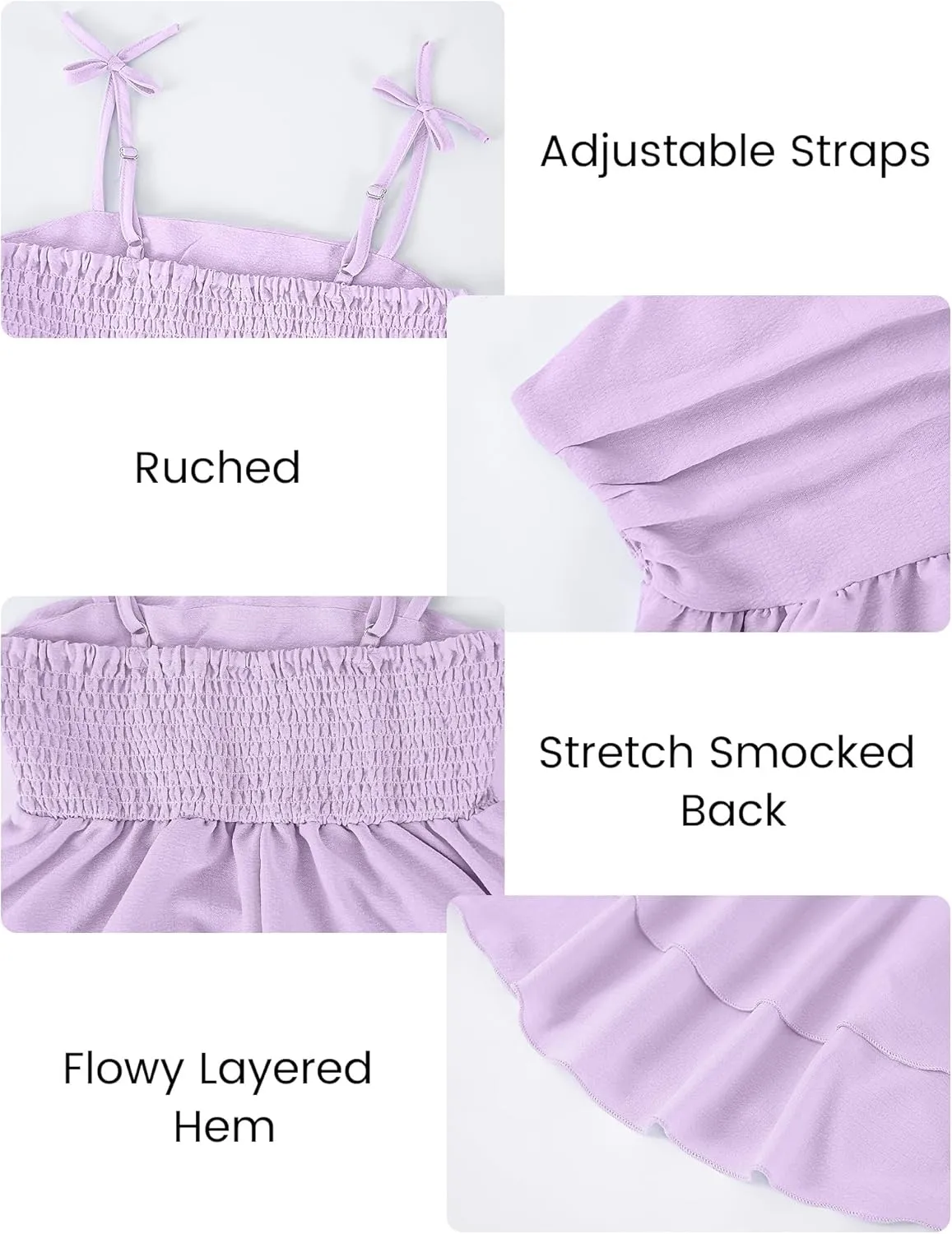 Happy Cherry Girls Spaghetti Strap Smocked Dress Layered Beach Sundress A-Line Midi Dresses 7-12 Years
