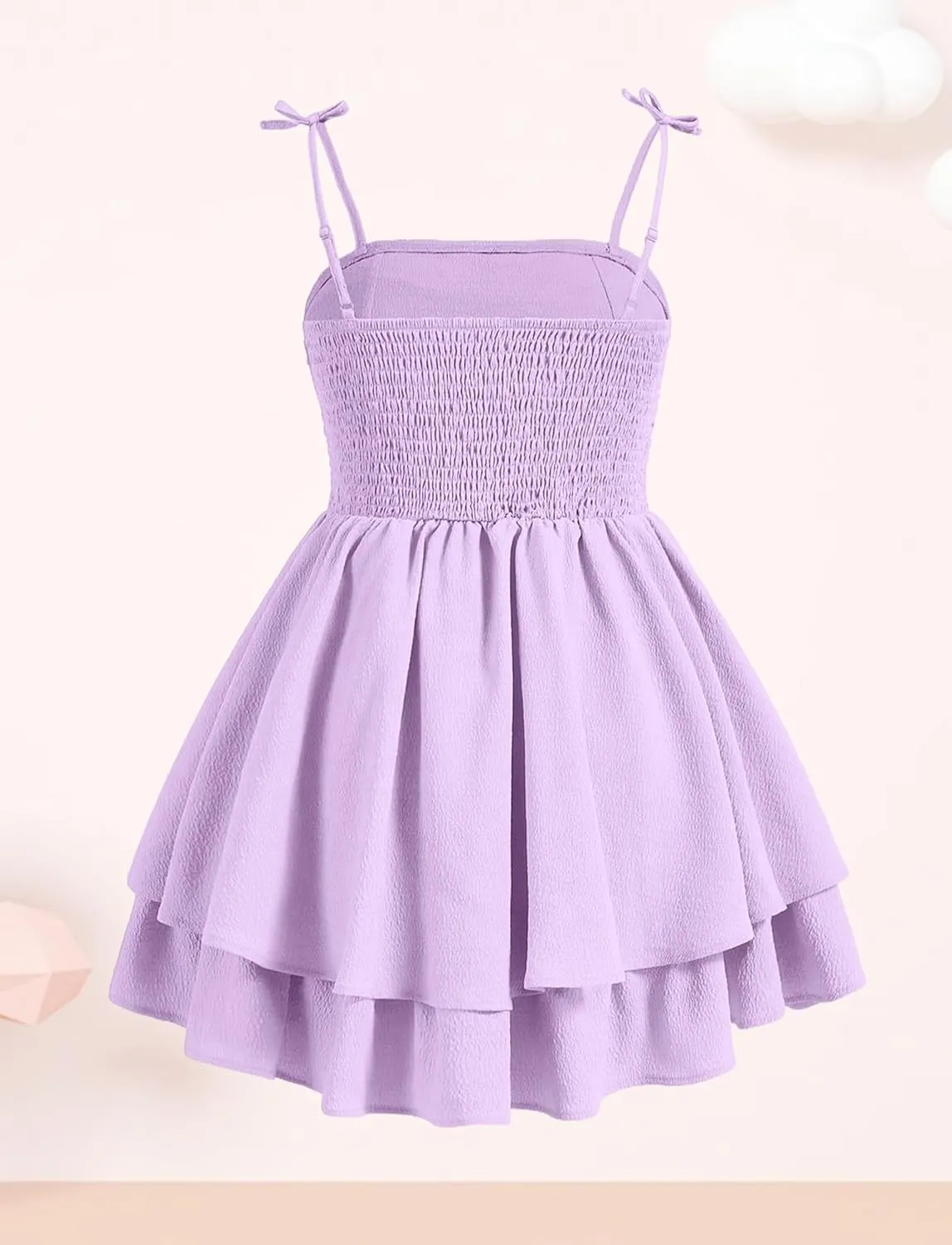 Happy Cherry Girls Spaghetti Strap Smocked Dress Layered Beach Sundress A-Line Midi Dresses 7-12 Years