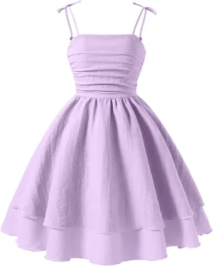 Happy Cherry Girls Spaghetti Strap Smocked Dress Layered Beach Sundress A-Line Midi Dresses 7-12 Years