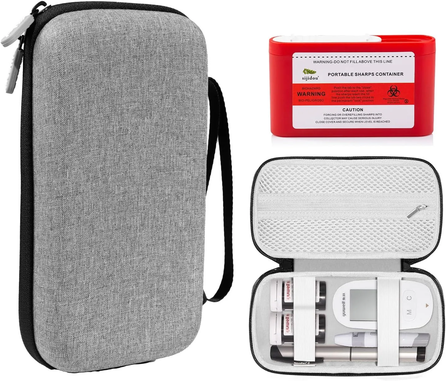 Hard Shell Diabetic Supplies Bag, Diabetes Testing Kit Case, Used for Carrying Glucose Monitor Kit, Blood Sugar Test Strips, Lancets, Lancing Device, Alcohol Wipe Items (Grey)