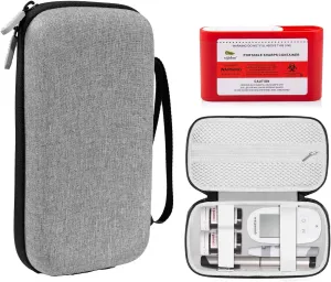Hard Shell Diabetic Supplies Bag, Diabetes Testing Kit Case, Used for Carrying Glucose Monitor Kit, Blood Sugar Test Strips, Lancets, Lancing Device, Alcohol Wipe Items (Grey)