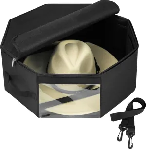 Hat Box for Travel & Storage, Upgrade Dustproof Case for Cowboy, Panama & Fedora Hats, Black