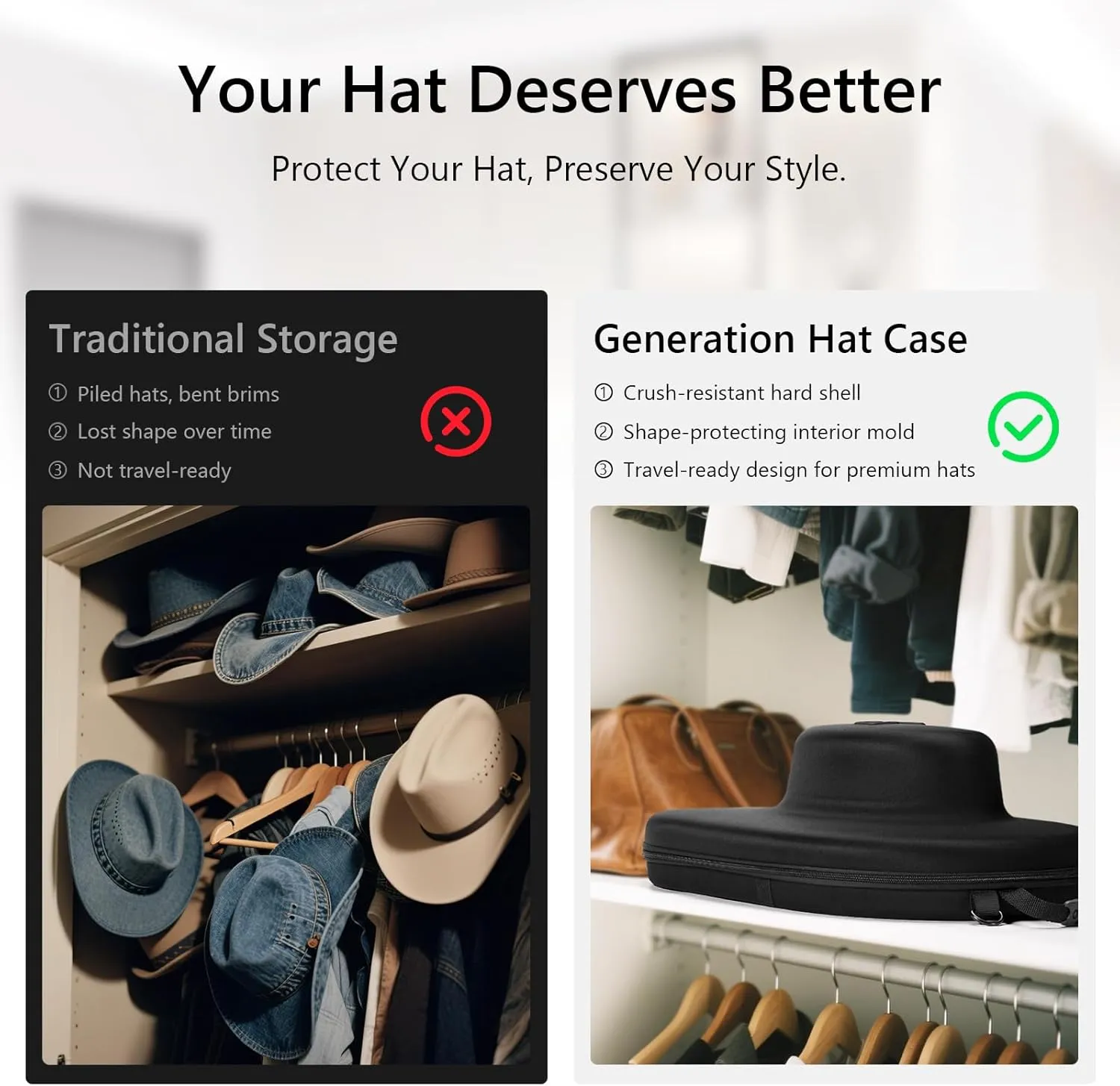 Hat Box for Travel-Crush Proof Hat Travel Case for Cowboy Hats Holder Storage Box Organizer Cap Carrier with Adjustable Carry Strap