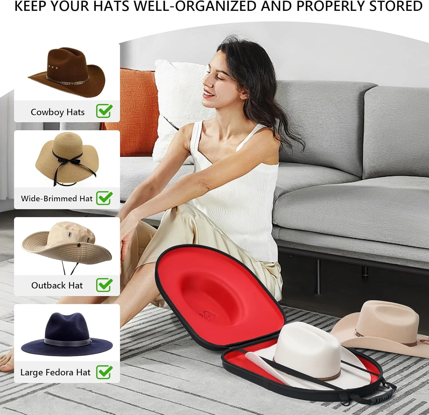 Hat Box for Travel-Crush Proof Hat Travel Case for Cowboy Hats Holder Storage Box Organizer Cap Carrier with Adjustable Carry Strap