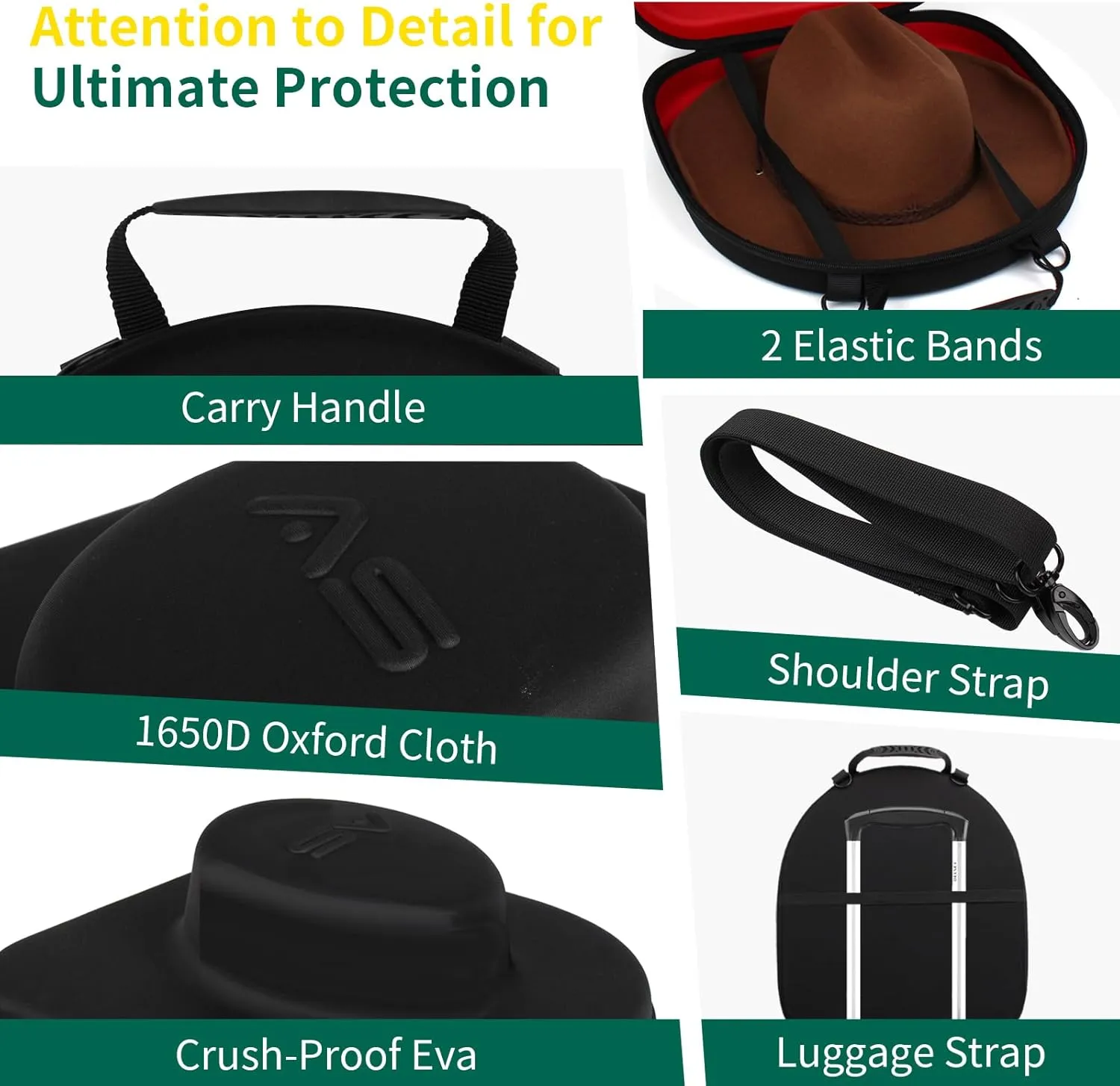 Hat Box for Travel-Crush Proof Hat Travel Case for Fedora Hats Holder Storage Box Organizer Cap Carrier with Adjustable Carry Strap (01-Black Red)