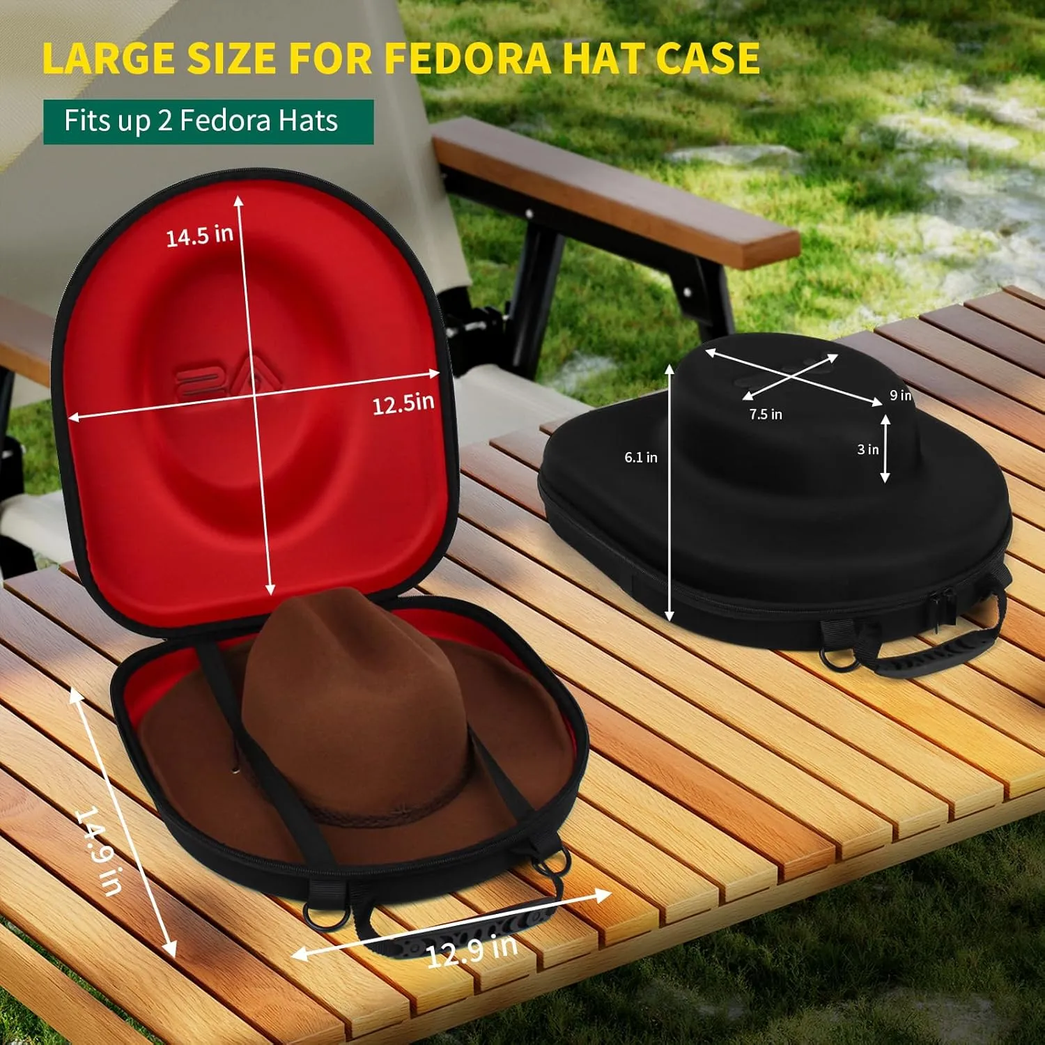 Hat Box for Travel-Crush Proof Hat Travel Case for Fedora Hats Holder Storage Box Organizer Cap Carrier with Adjustable Carry Strap (01-Black Red)