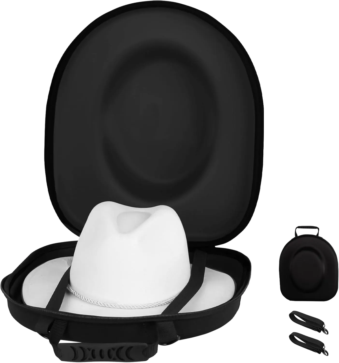 Hat Box for Travel-Crush Proof Hat Travel Case for Fedora Hats Holder Storage Box Organizer Cap Carrier with Adjustable Carry Strap (02-Black Black)