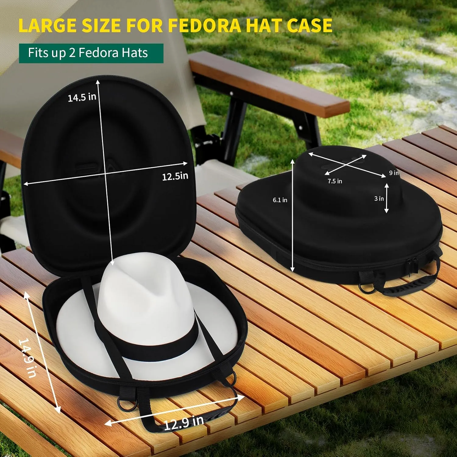 Hat Box for Travel-Crush Proof Hat Travel Case for Fedora Hats Holder Storage Box Organizer Cap Carrier with Adjustable Carry Strap (02-Black Black)