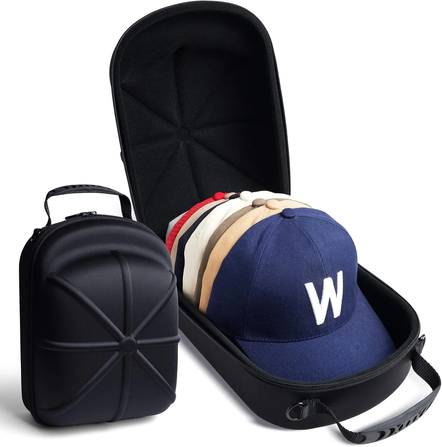Hat case for baseball caps, Hard hat organizer, Hat holder for Traveling & Home Storage, with handle and shoulder strap, smash-proof, dust-proof hat protector