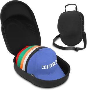 Hat Case for Baseball Caps, Hat Travel Case Storage Bag Hat Carrier with Carrying Handle & Adjustable Shoulder Strap, Hat Box Holder Protects up to 6 Hats, Portable Hat Luggage Case- Black
