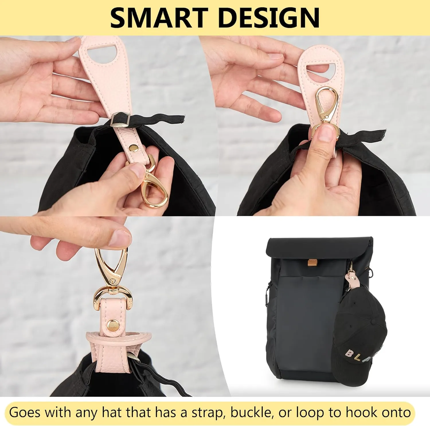 Hat Clip for Travel, Hands-Free Bag, Backpack, Purse, and Hiking Gear Clip-on Holder Strap for Baseball, Snapback, and Ponytail Caps