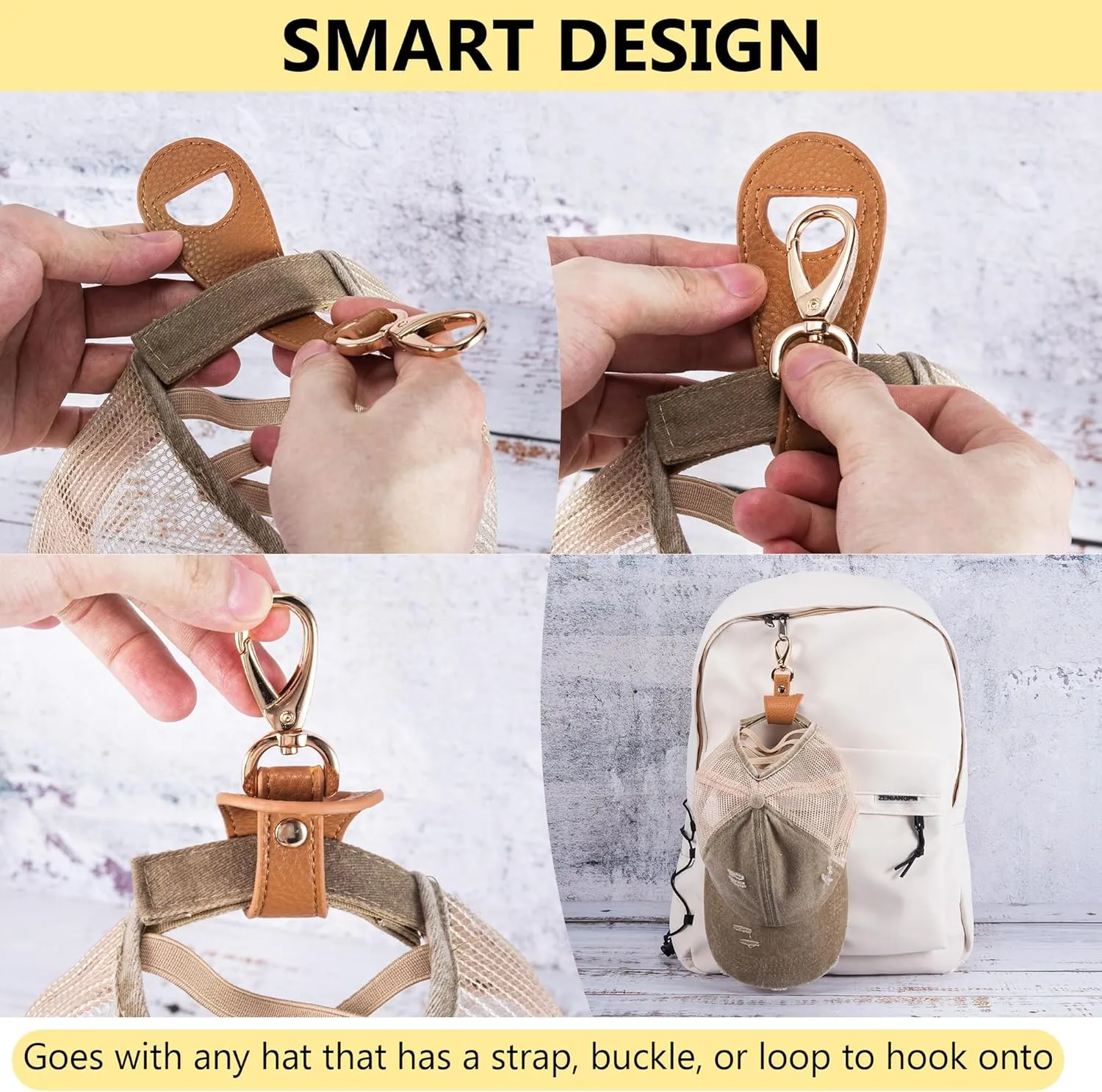 Hat Clip for Travel, Hands-Free Bag, Backpack, Purse, and Hiking Gear Clip-on Holder Strap for Baseball, Snapback, and Ponytail Caps