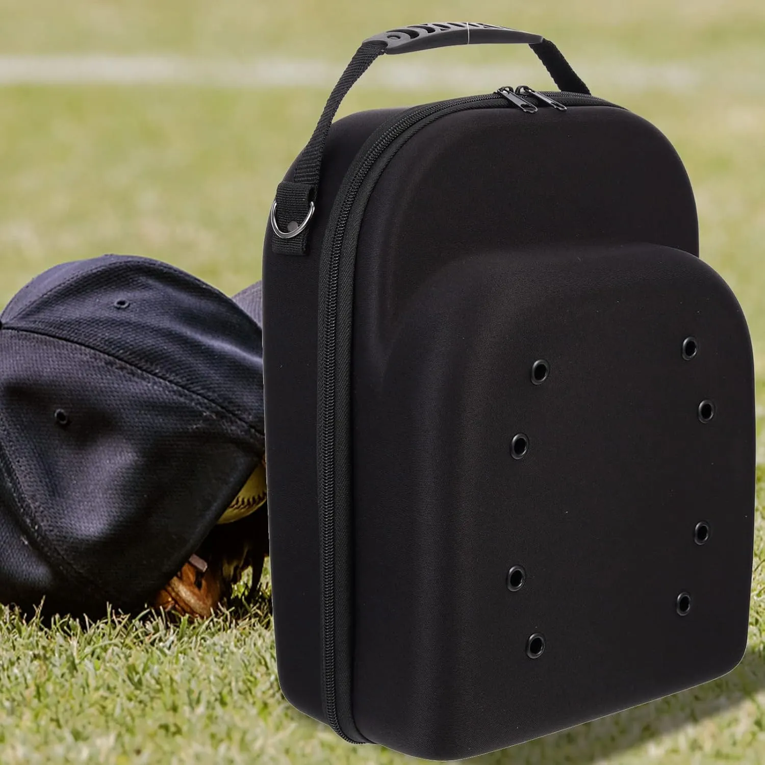Hat Organizer Cap Organize Hat Black Travelling Caps, Bag Storage Hats Eva Bowler for Carry Carrier Shoulder Case with Handle and Back Mens Home Baseball Travel Holder Hat Rack