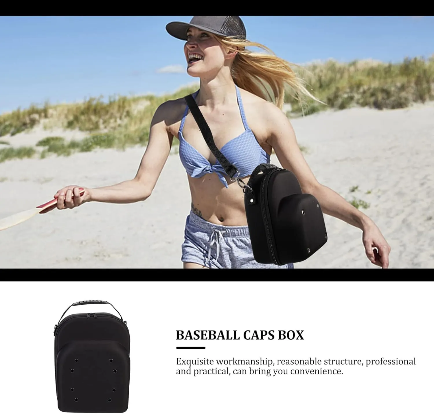 Hat Organizer Cap Organize Hat Black Travelling Caps, Bag Storage Hats Eva Bowler for Carry Carrier Shoulder Case with Handle and Back Mens Home Baseball Travel Holder Hat Rack
