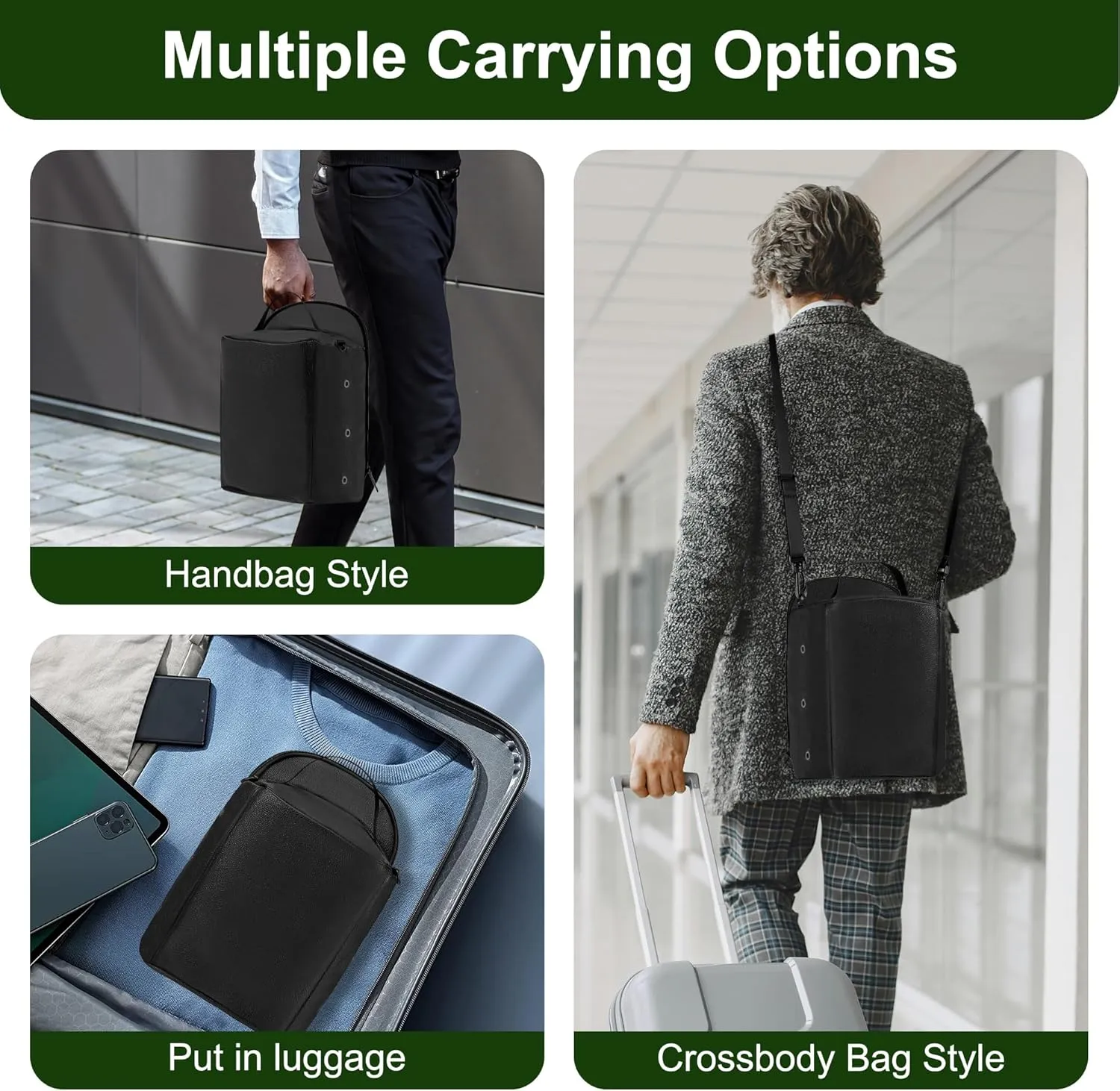 Hat Storage Bag for Baseball Caps, Hat Travel Case Hat Organizer Bag with Hat Holder Protects up to 12 Hats for Travel, Home Storage with Shoulder Strap, Black, Patent Pending