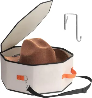 Hat Storage Box for Women & Men, Hardboard Support Hat Boxes with 1 Door Hook Hat Organizer, Cowboy Hat Box for Travel, Hat Bag Hat Case (Beige)