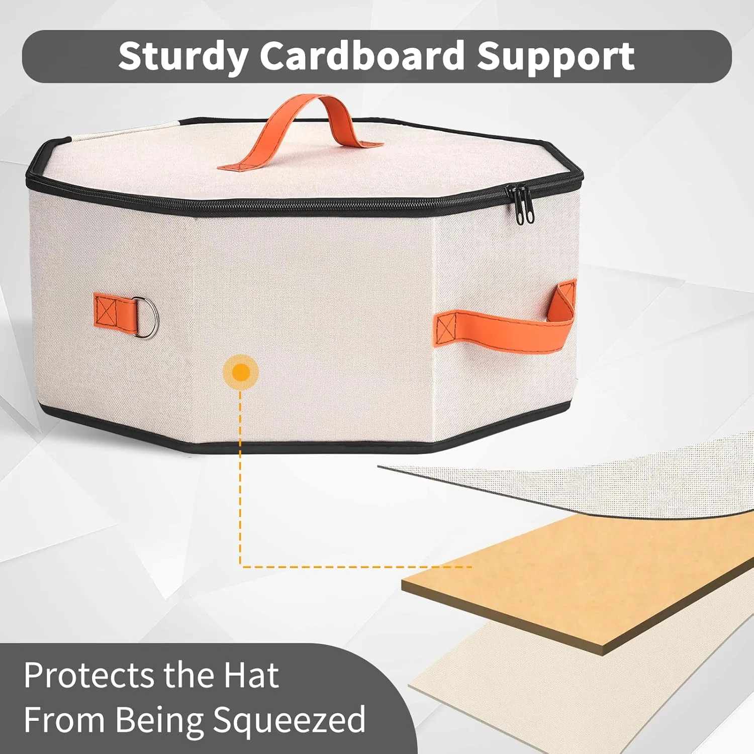 Hat Storage Box for Women & Men, Hardboard Support Hat Boxes with 1 Door Hook Hat Organizer, Cowboy Hat Box for Travel, Hat Bag Hat Case (Beige)