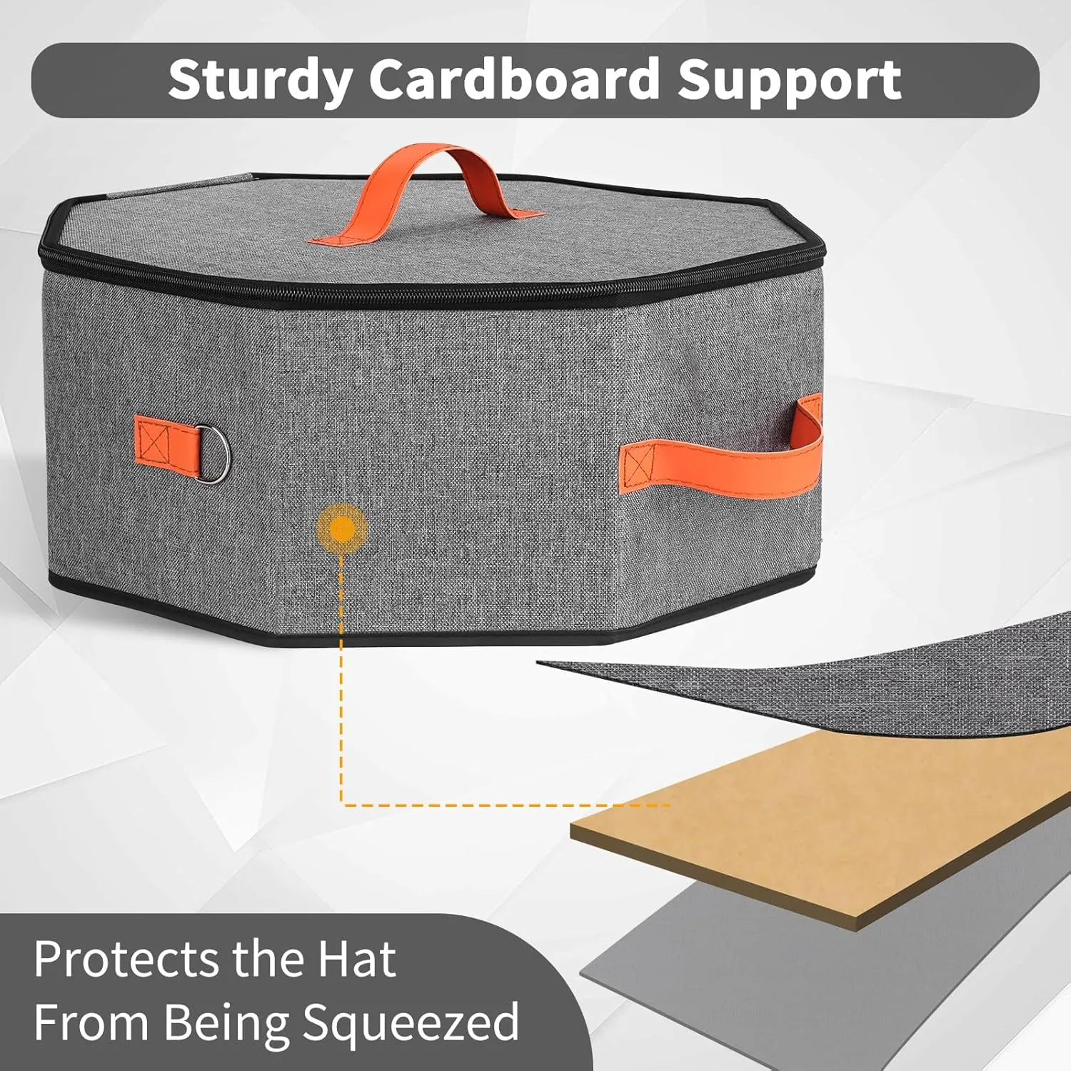 Hat Storage Box for Women & Men, Hardboard Support Hat Boxes with 1 Door Hook Hat Organizer, Cowboy Hat Box for Travel, Hat Bag Hat Case (Grey)