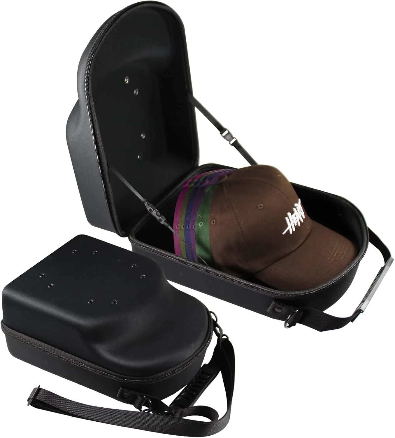 Hat Travel Case for Baseball Caps: 6 Hat Bag for Storage, Hard hat Carrier for Travel with Handle & Adjustable Strap