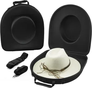 Hat Travel Case Hard Hat Box for Cowboy Fedora Panama Hats to Storage Hat Bag Carrier with Carry Handle,Luggage Strap, Adjustable Shoulder Belts and ID Card Slot for Women and Men (One Piece)