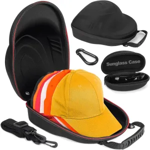 Hat Travel Case Sunglass Case, Hard Hat Case for Baseball Caps Hat Storage for Travel with Carrying Handle & Shoulder Strap, Hat Organizer Holder Protects Up to 6 Hats for Traveling & At-Home Storage