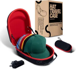 Hat travel case - With this hat case you can store up to 6 caps - Baseball cap holder organizer for travel. You can now protect your glasses with our glasses case included., Black