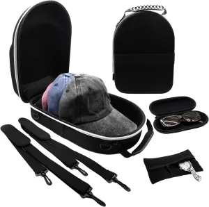 Hat Travel Hard Case | Storage bag for Hats, Hat Carrier Box for Baseball Caps | Hat Organizer Case with Adjustable Shoulder Straps, Detachable Jewelry Case and Detachable Sunglasses Case