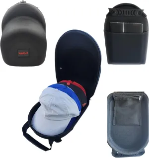 Hat Travel Hard Storage Case for Baseball Caps, Carrying Handle, Shoulder Strap, Inner Lining Zip Pocket, and Exterior Storage Pouch